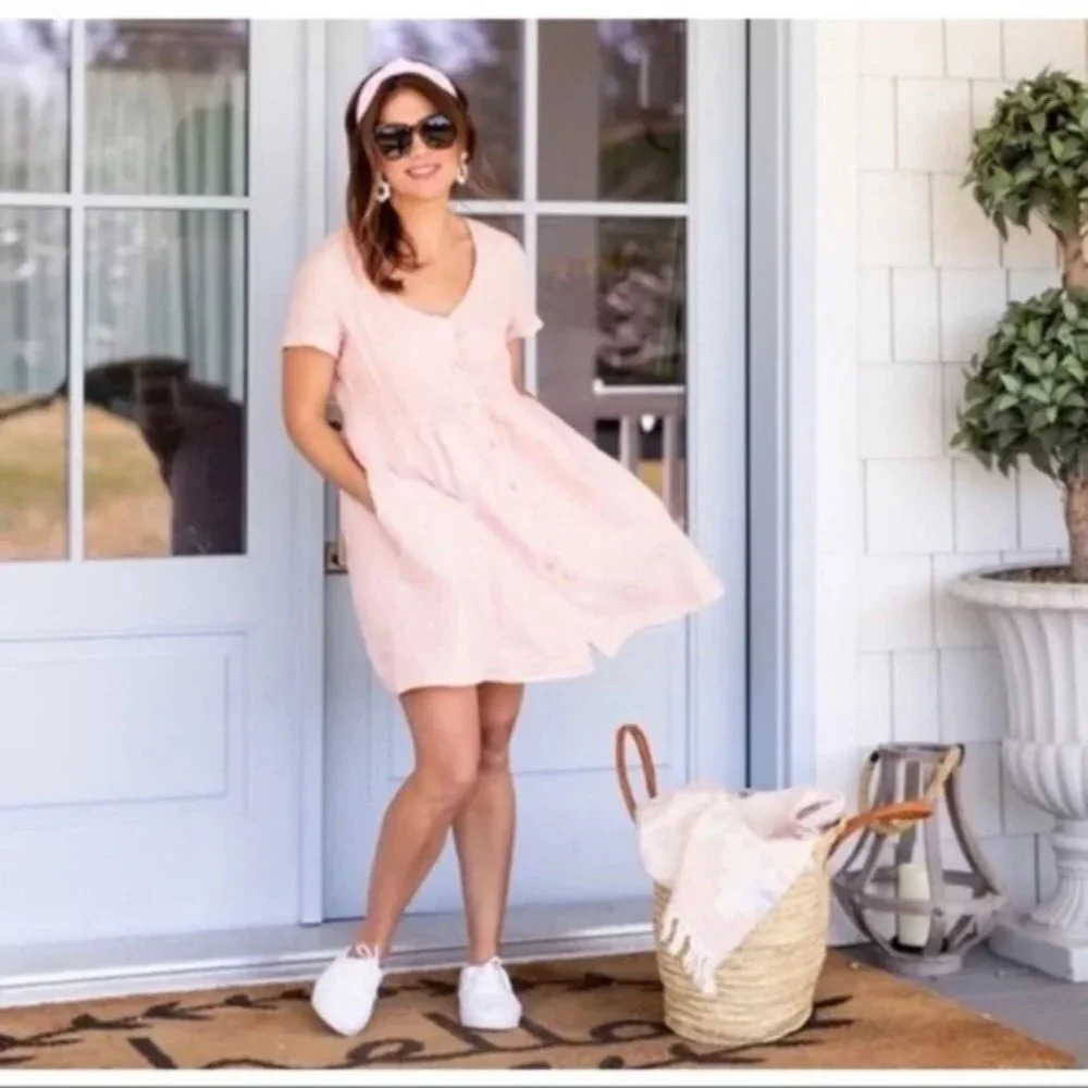 Jillian Harris X Priv Linen Hamptons Jilly Baby Doll Dress Light Pink Size Small